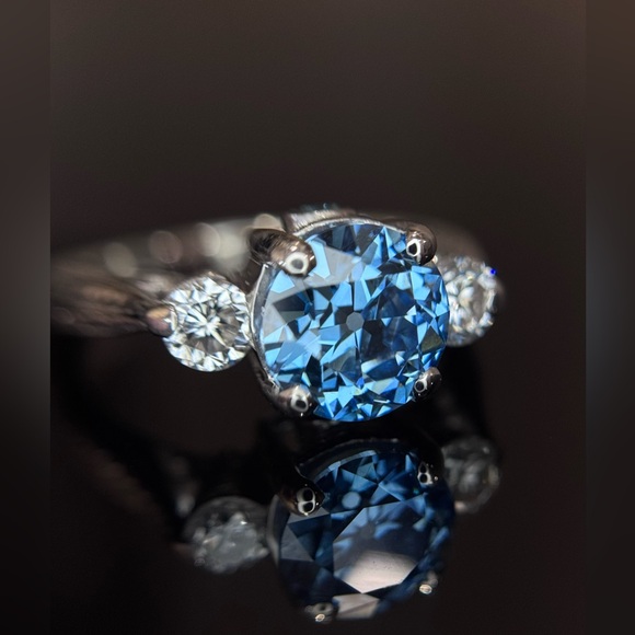 2.55 ctw Old European Cut Blue Lab and Natural Diamond Wedding Set - Picture 12 of 17